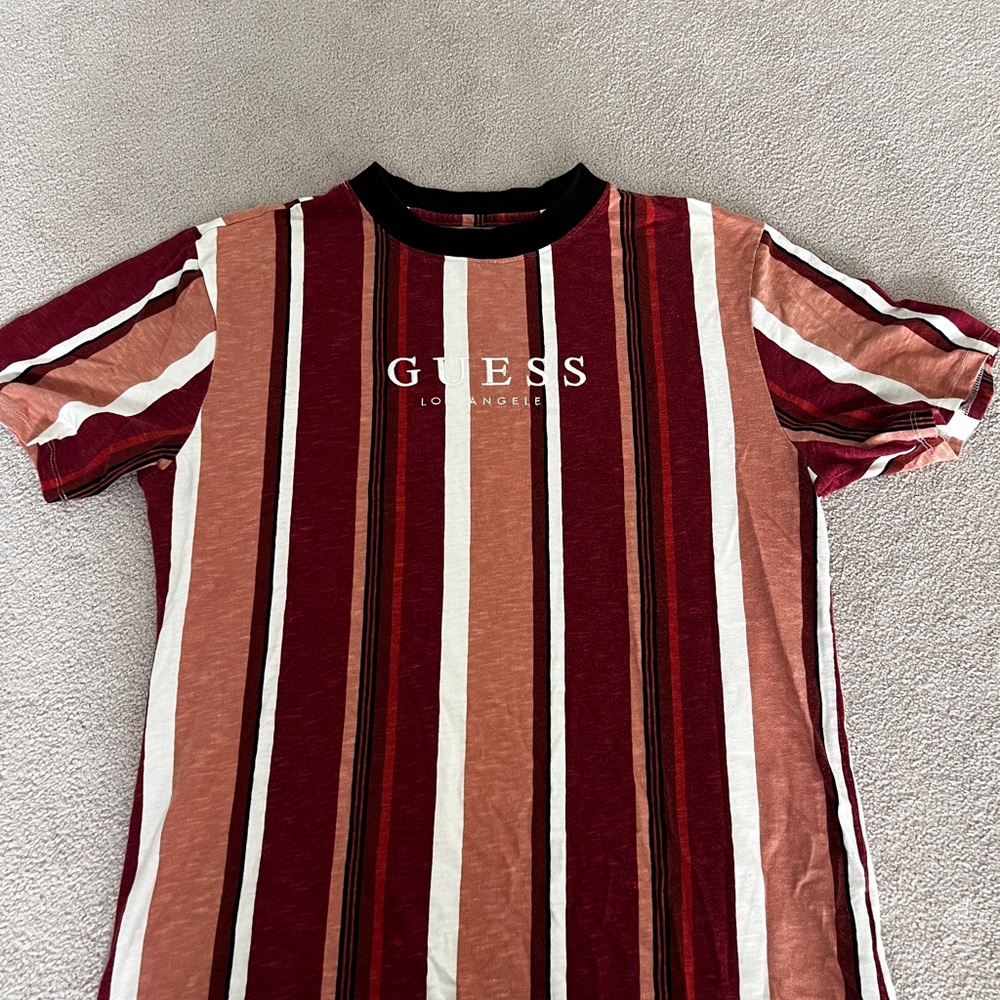 Guess Men's Striped Shirt - Red, White, Brown